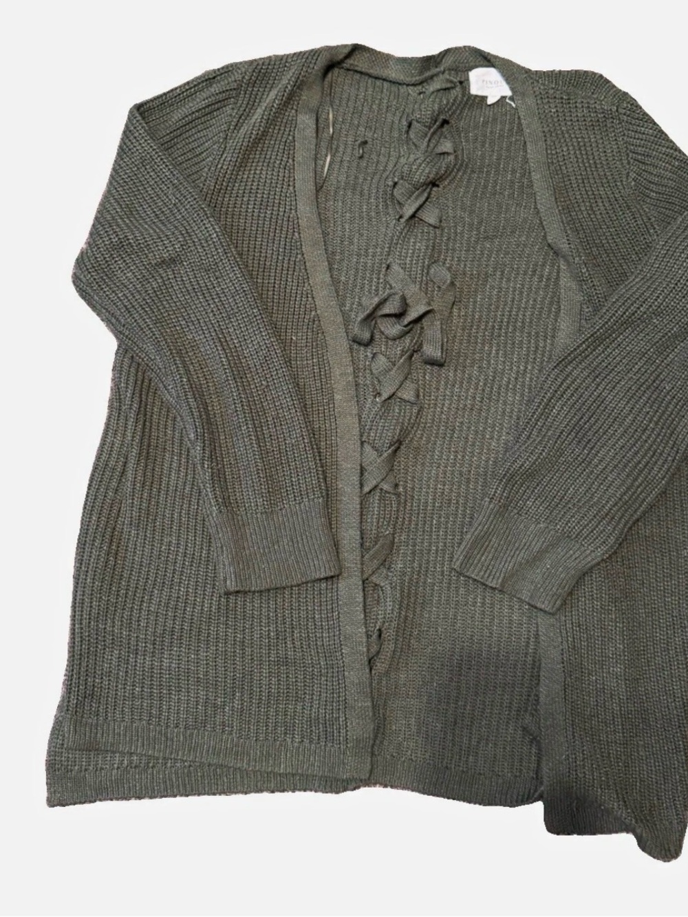 Women's Olive Green Open-Front Knit Cardigan with Front Tie size 1x